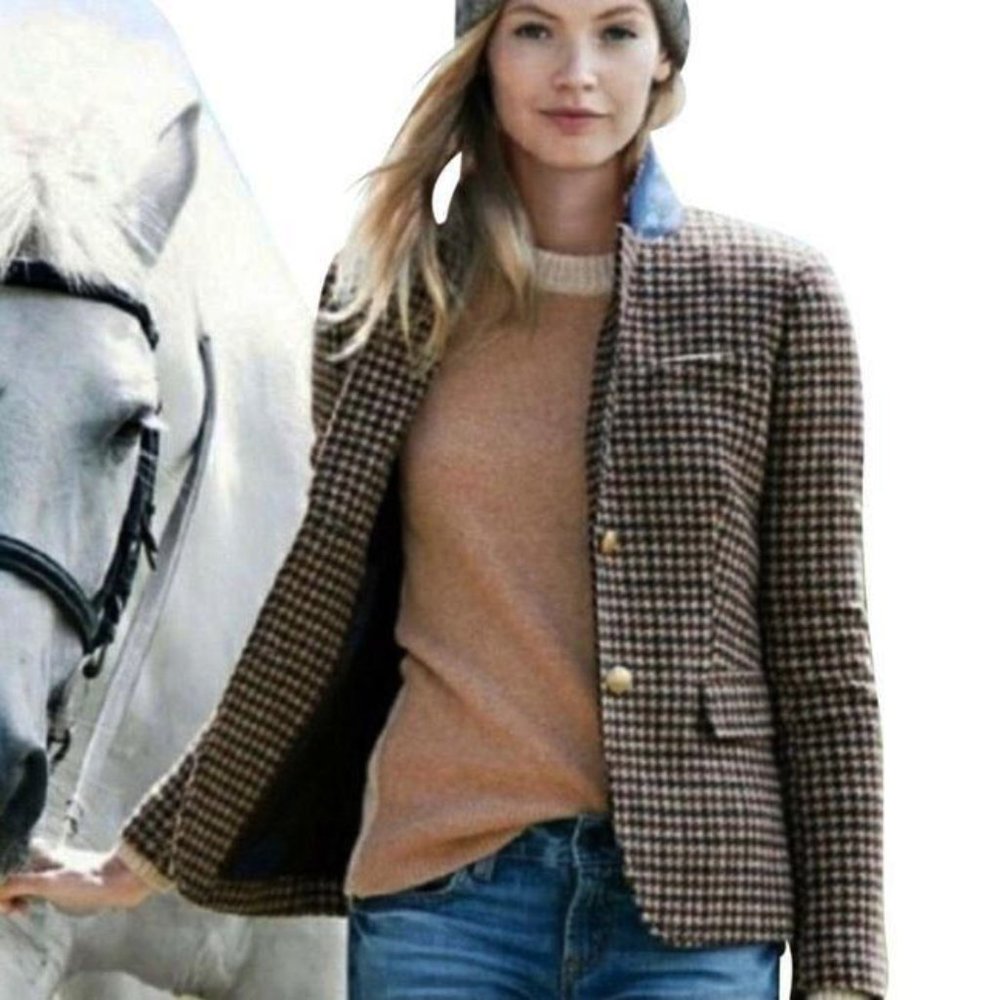 NWOT J. Crew Wool Houndstooth Schoolboy Blazer Size 10